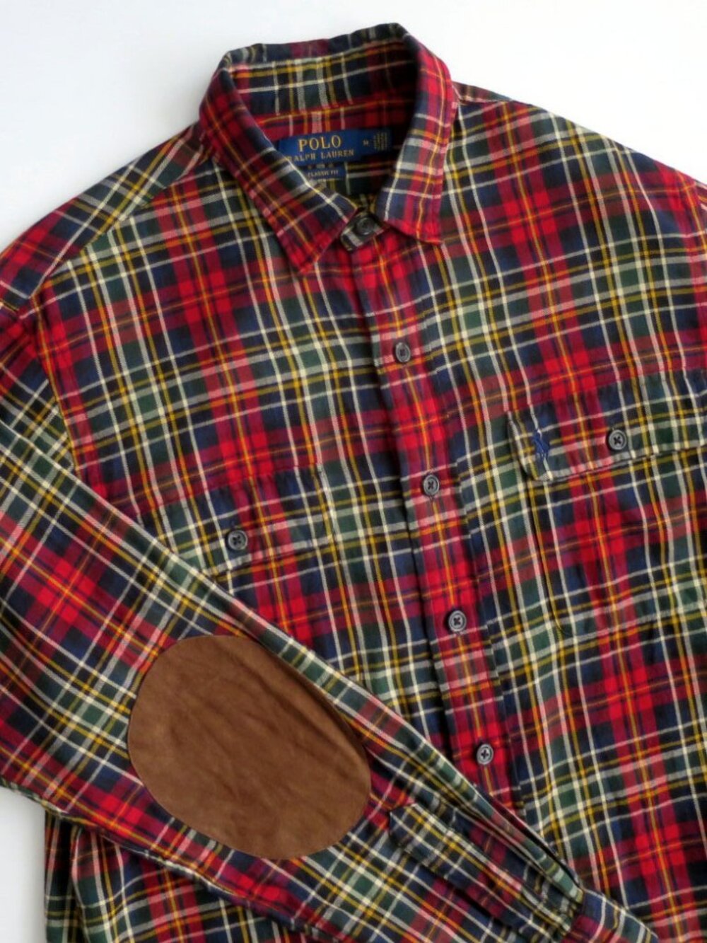 Polo Ralph Lauren Plaid Flannel Button Up Shirt Elbow Patches Size M